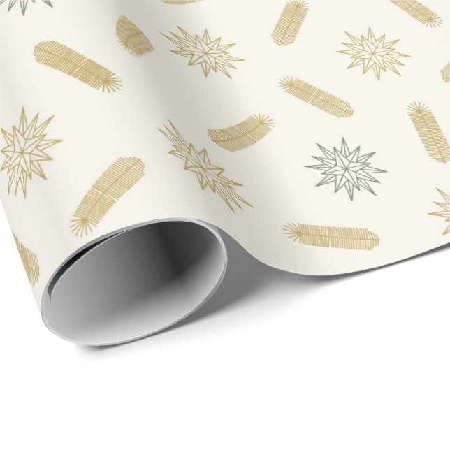 Golden Stars and Tree Brunches Wrapping Paper (Roll Corner)