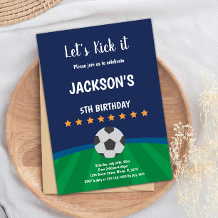 Golden Stars  Ball Soccer Birthday Invitations
