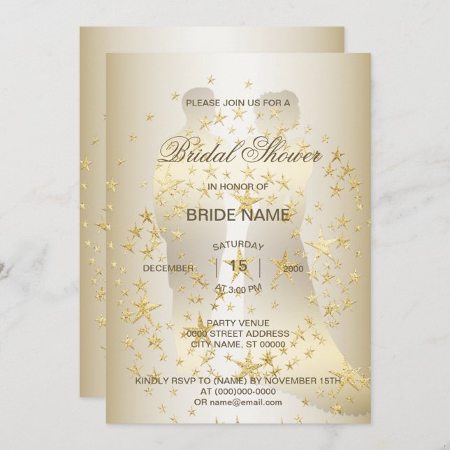 Golden Stars Bride And Groom Bridal Shower Party Invitation (Front/Back)