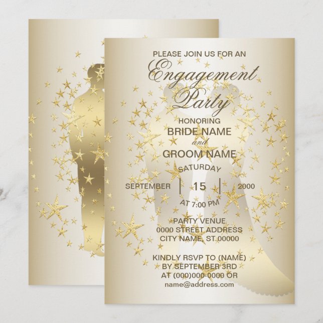 Golden Stars Bride And Groom Engagement Party Invitation (Front/Back)