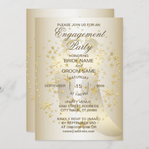 Golden Stars Bride And Groom Engagement Party Invitation