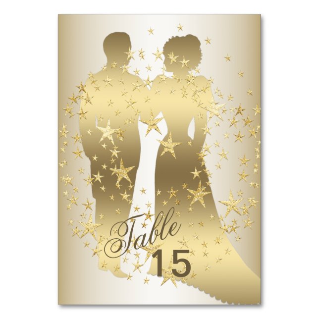 Golden Stars Bride And Groom Party Table Number (Front)