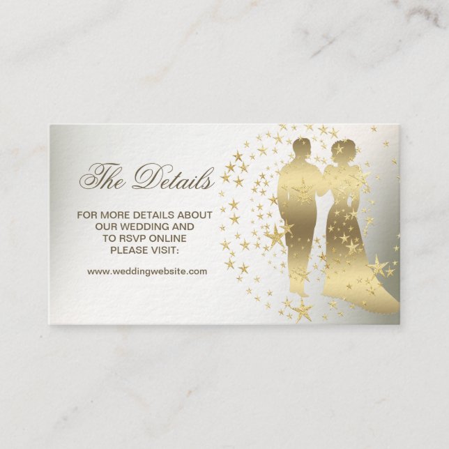 Golden Stars Bride And Groom Vintage Enclosure Card (Front)