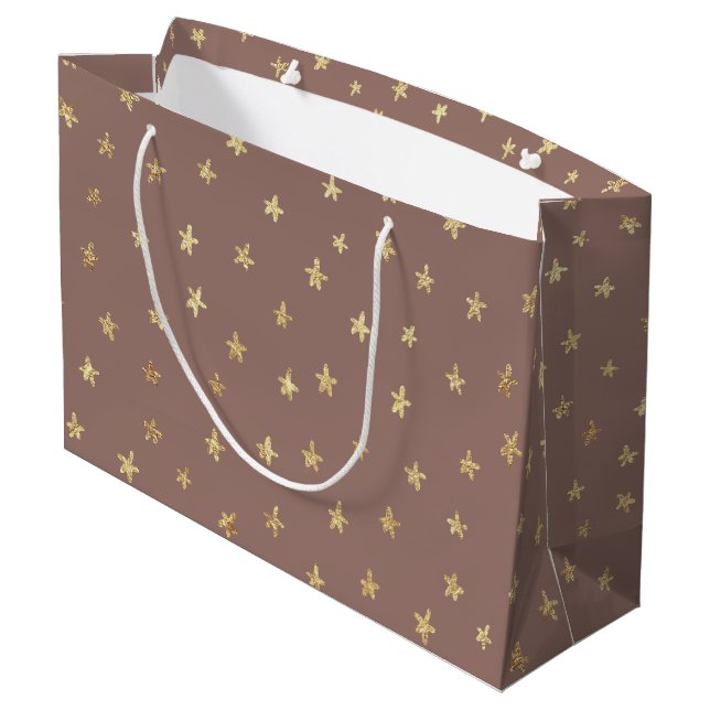 Golden Stars Choc Boho Brown 98766D Large Gift Bag (Back Angled)