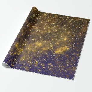 Golden Stars Confetti Celestial Firmament Green Wrapping Paper