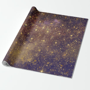 Golden Stars Confetti Celestial Galaxy Firmament Wrapping Paper
