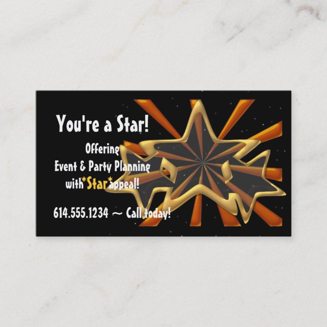 Golden Stars & Copper Beams Party Business Card (Front)