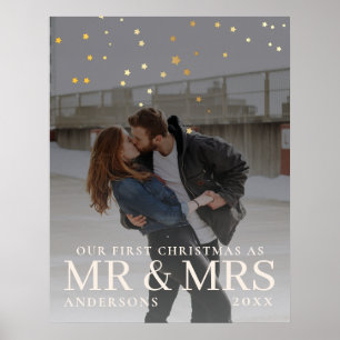 Golden Stars Dark Dusky Couple Christmas Photo  Poster