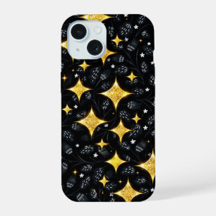 Golden star's floral pattern. iPhone 15 case