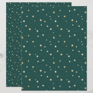 Golden Stars Green Sky Christmas Scrapbook Paper