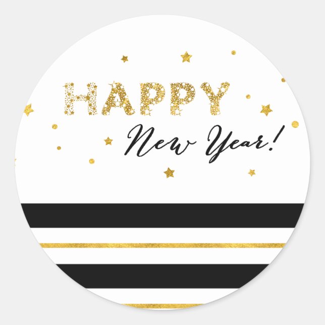 Golden Stars - Happy New Year Classic Round Sticker (Front)