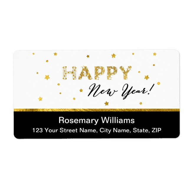 Golden Stars - Happy New Year Shipping Labels (Front)