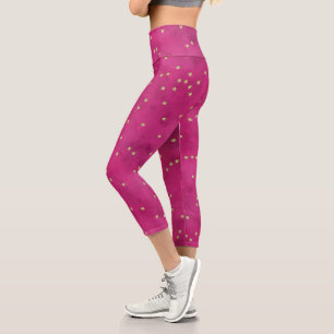 Golden Stars in Pink Background Capri Leggings
