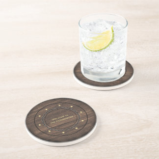 Golden Stars & Letters on Wood Coaster