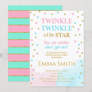 Golden Stars Little Star Gender Reveal Invitation