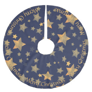 Golden Stars Marine Blue Elegant Classic Chic Brushed Polyester Tree Skirt