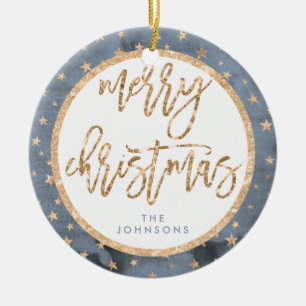 Golden Stars Merry Christmas Ornament Ceramic