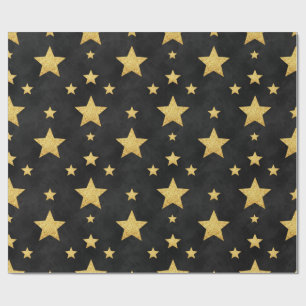 Golden stars on black by Natasha Us   Wrapping Paper