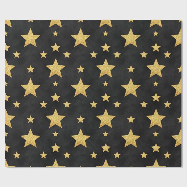 Golden stars on black by Natasha Us   Wrapping Paper (Flat)