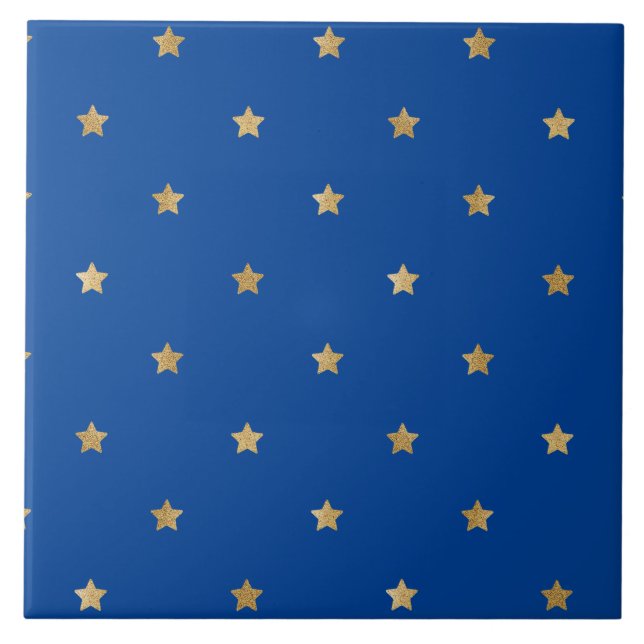 Golden Stars on Blue Sky Tile (Front)