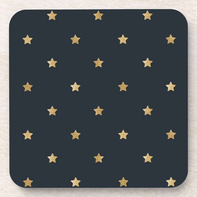 Golden Stars on Midnight Black Coaster (Front)