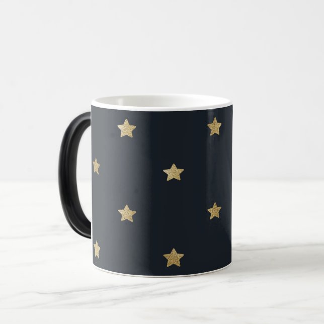 Golden Stars on Midnight Black Magic Mug (Front Left)