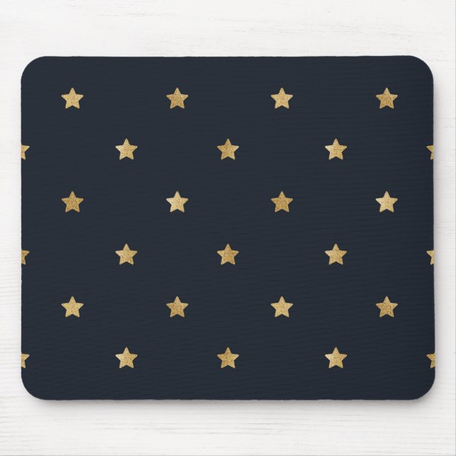 Golden Stars on Midnight Black Mouse Mat (Front)
