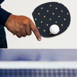 Golden Stars on Midnight Black Ping Pong Paddle