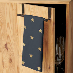 Golden Stars on Midnight Black Tea Towel