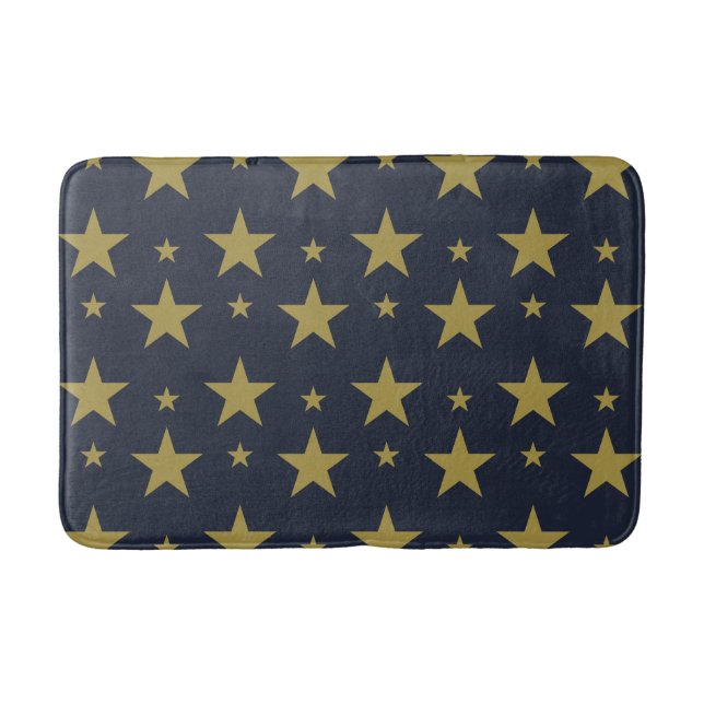 Golden Stars on Navy Blue – Elegant and Timeless Bath Mat (Front)
