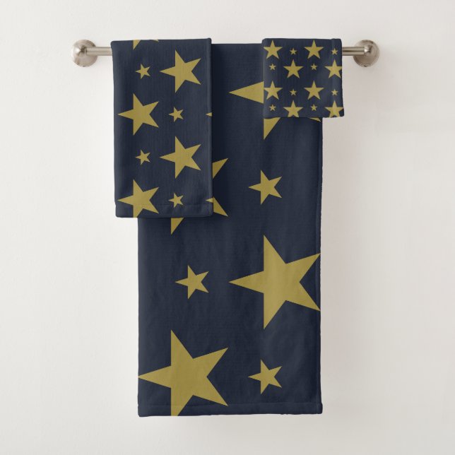 Golden Stars on Navy Blue – Elegant and Timeless Bath Towel Set (Insitu)