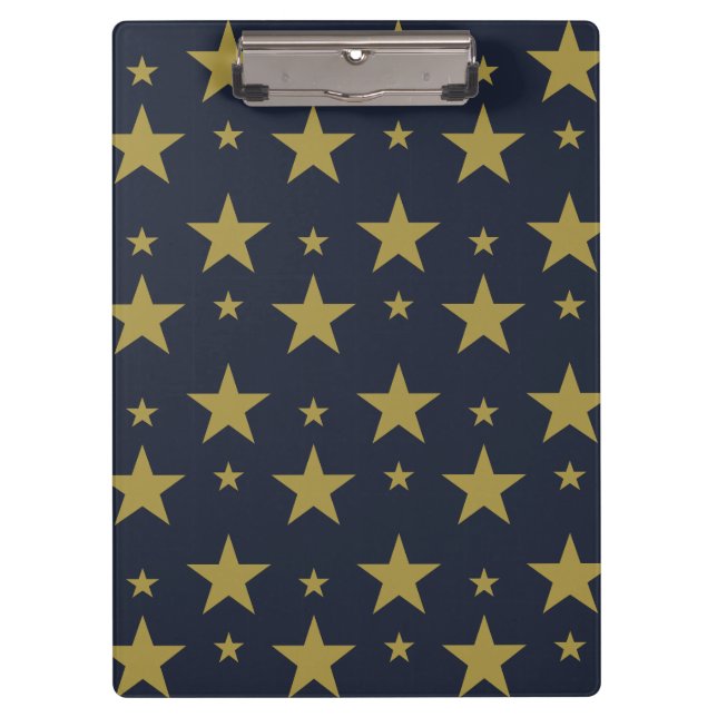 Golden Stars on Navy Blue – Elegant and Timeless Clipboard (Front)