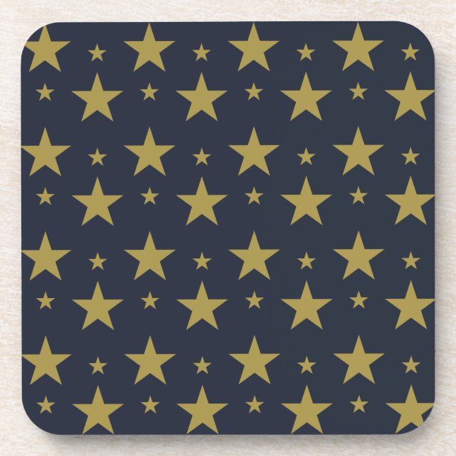 Golden Stars on Navy Blue – Elegant and Timeless Coaster (Front)