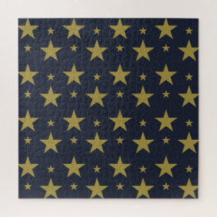 Golden Stars on Navy Blue – Elegant and Timeless Jigsaw Puzzle