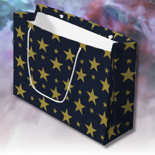 Golden Stars on Navy Blue – Elegant and Timeless Large Gift Bag