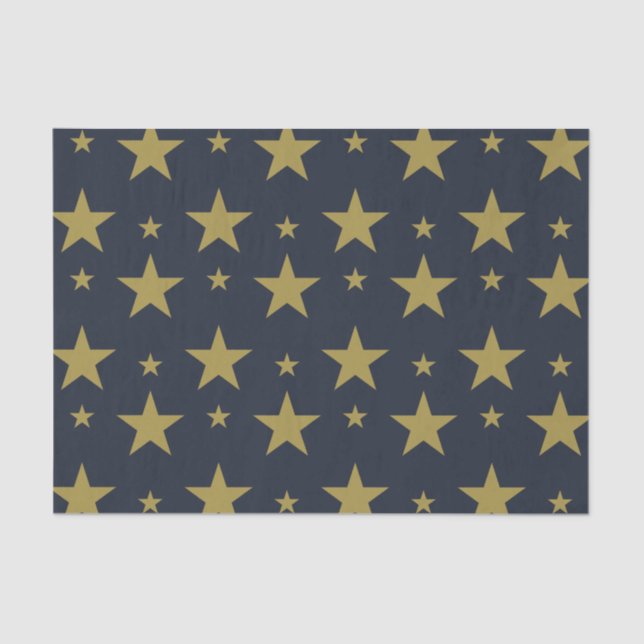Golden Stars on Navy Blue – Elegant and Timeless Tissue Paper (Front)