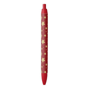 Golden Stars on Red Background Black Ink Pen