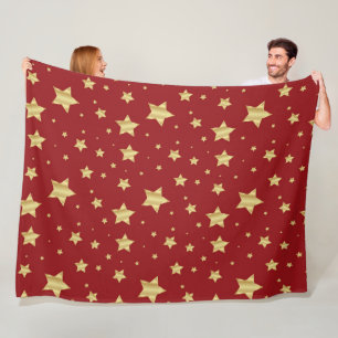 Golden Stars on Red Background Fleece Blanket
