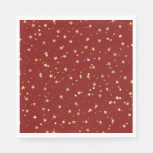 Golden stars on red background napkin