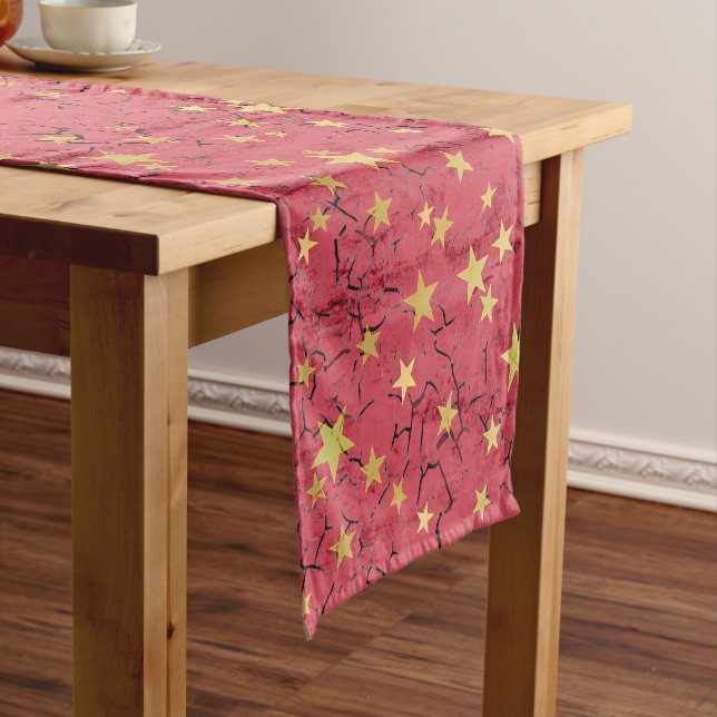 Golden Stars ⭐ on Red Table Runner (In Situ)