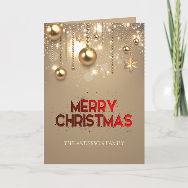 Golden Stars, Ornaments , Merry Christmas Card (Front)