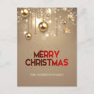 Golden Stars, Ornaments , Merry Christmas Holiday Postcard