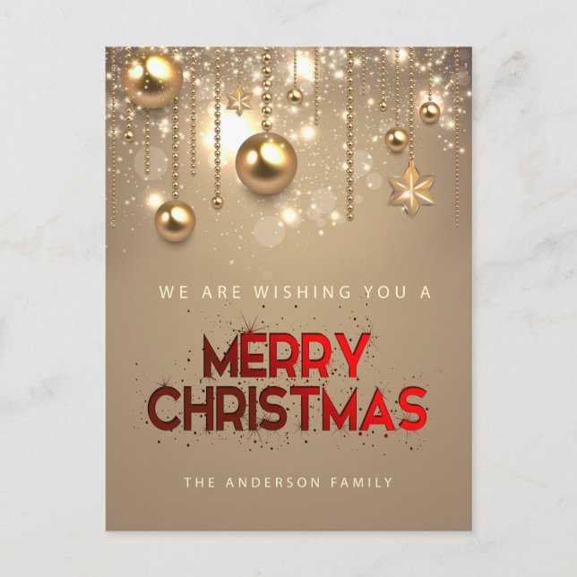 Golden Stars, Ornaments , Merry Christmas Holiday Postcard (Front)