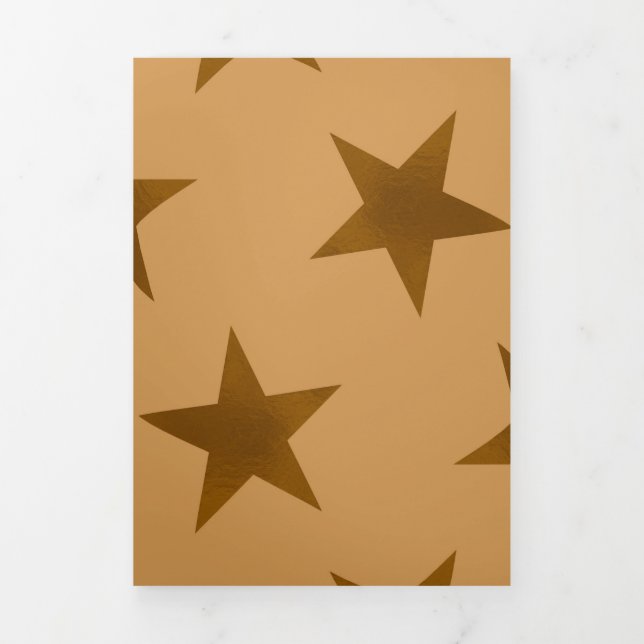 Golden Stars Pattern 14 Tri-Fold Holiday Card (Cover)