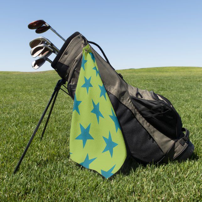 Golden Stars Pattern 20 Golf Towel (Green)