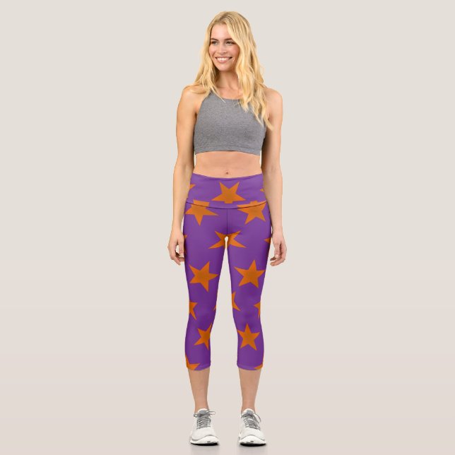 Golden Stars Pattern 3 Capri Leggings (Front)