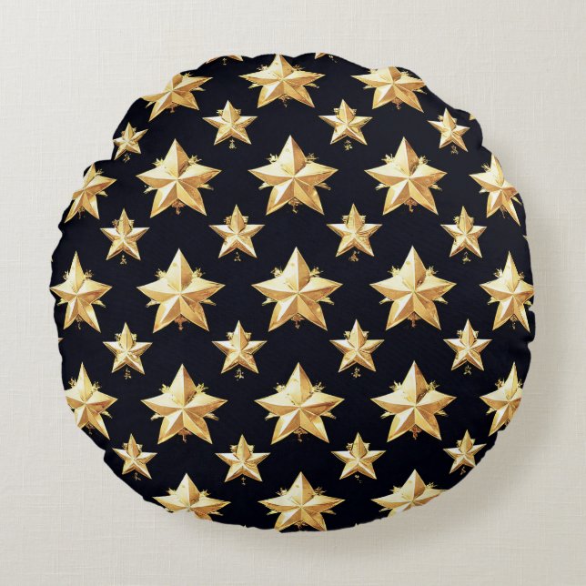 Golden stars pattern round cushion (Front)