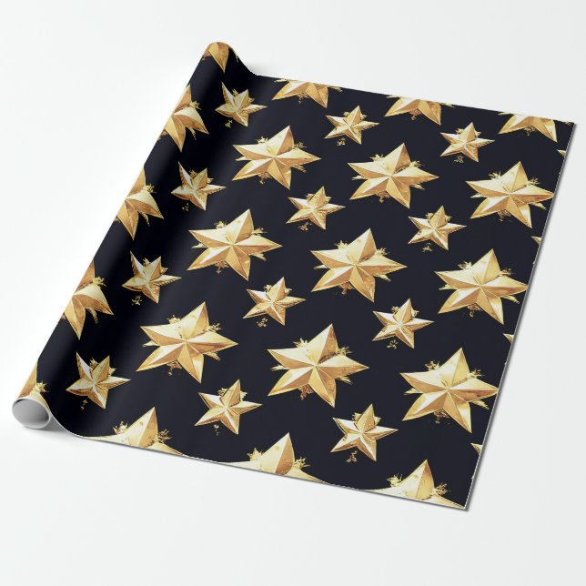 Golden stars pattern wrapping paper (Unrolled)