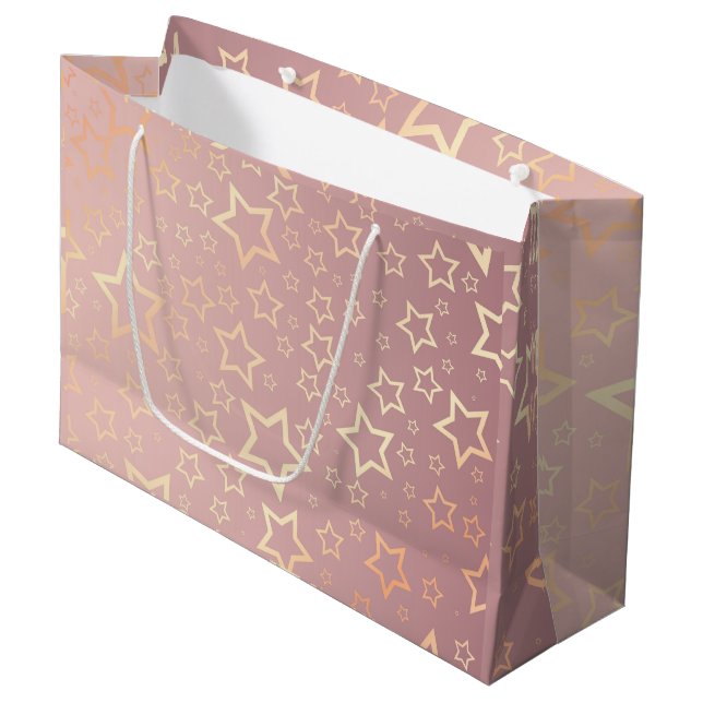 golden stars pink big gift bag (Front Angled)