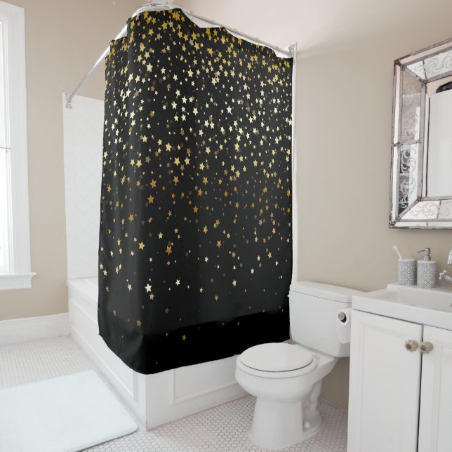 Golden Stars Shower Curtain in Black (In Situ)